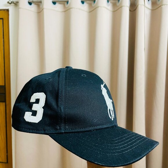 Polo Ralph Lauren Hat Big Pony #3 Adjustable Cotton Chino Ball Cap Black/White - Picture 4 of 9